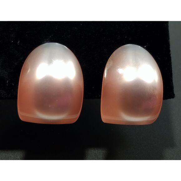 Vintage Pink Moonglow Earrings, Sterling Screw Backs, 1950s, 1 Inch - Picture 10 of 10